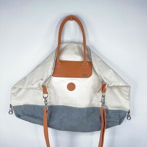 Graf Lantz Canvas Leather Weekender Duffle Bag Cream Gray Colorblock Large